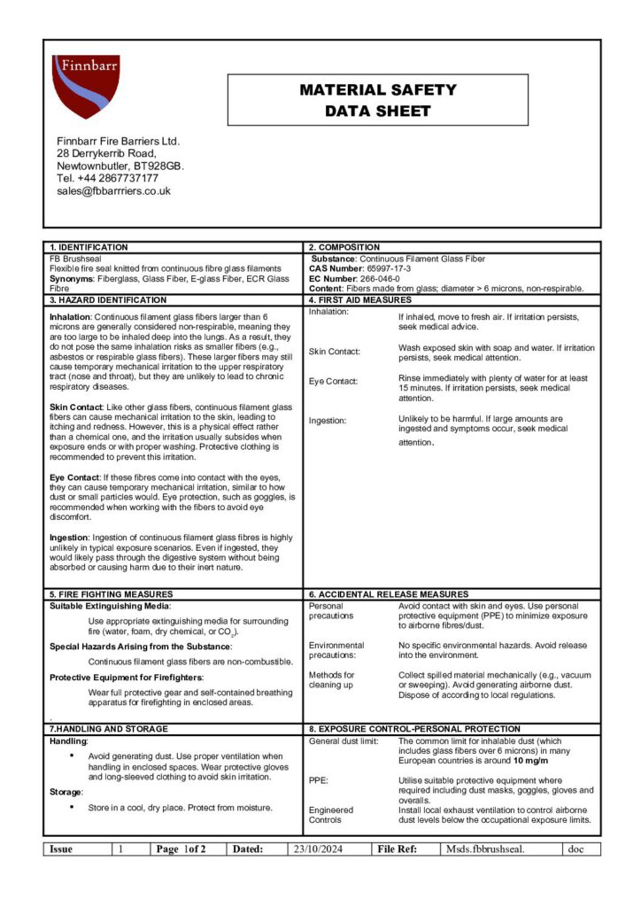 thumbnail of FB Brushseal – Material Safety Data Sheet